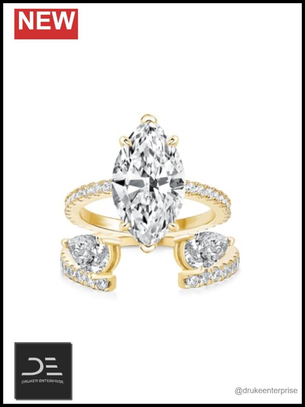 Silver 3.5CT Marquise Cut Bridal Ring Set